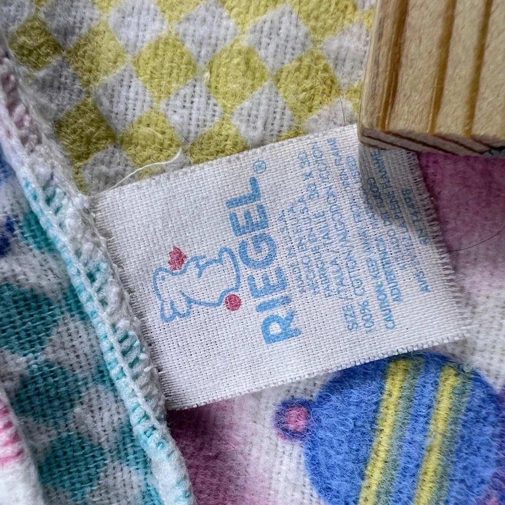 Vintage Riegel Baby Blanket Cotton Flannel Teddy Bear Pastel Patchwork 27x26